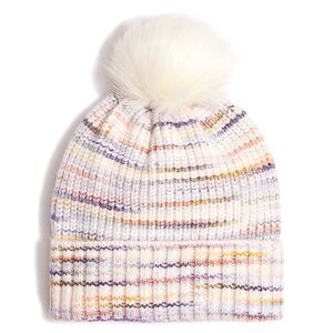 J. Crew knit Pom-Pom Beanie Hat Women Stretch White Multi Space Lightweight